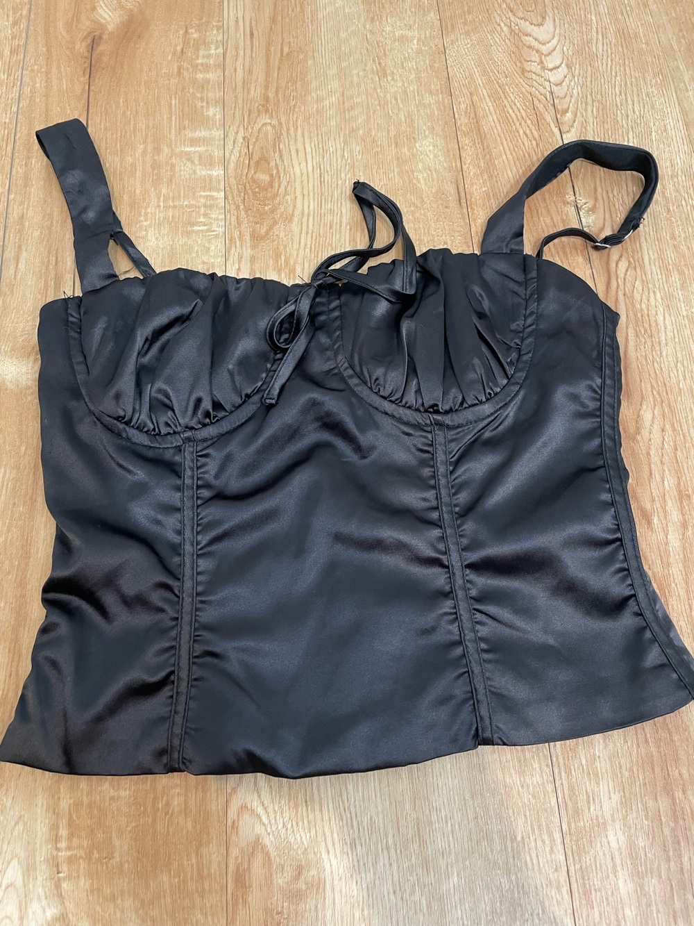 Princess Polly Black Satin Corset Bustier Crop Top Renaissance Faire Goth Size 2